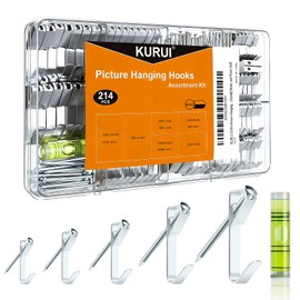 KURUI 214Pcs Picture Hanging Hooks, Renter Friendly Picture Hanging Kit with Heavy Duty Picture Hangers and Hardware Nails, for Frame, Painting, Art and Photo, on Drywall,Plaster, and Wood Wall