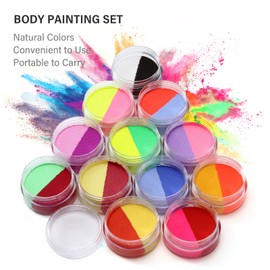 Eacam 24 Color Washable Body Paint Face Painting Set with 2 Paintbrushes Facepaints Water Activated Glow in The Dark Face Painting Makeup for Cosplay Costume Party Festival, Easy to Clean