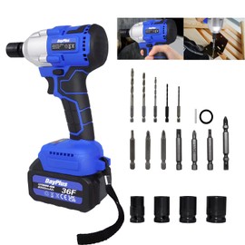 BRIEFNESS 21V Electric Cordless Wheel Wrench 310ft-lbs High Torque Impact Gun 1/2inch Driver Wrench with 4 Sockets, Drill Bits, 6.0Ah Li-ion Battery and Charger