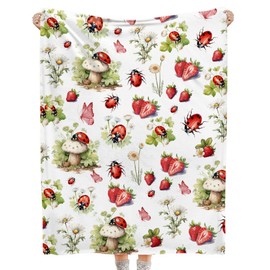 Cute Ladybug Strawberry Blanket-Ladybugs Gift for Boys, Girls and Ladybugs Lovers-Strawberry Butterfly Patterns-Super Soft Lightweight and Warm Used for Room Bed Camping 40"x50"