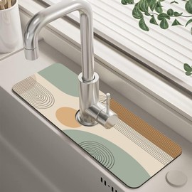 Abstract Minimalistic Geometric Kitchen Sink Splash Guard Mat Absorbent Fast Drying Mat Faucet Draining Mat Sink Splash Guard Behind Faucet Drip Catcher for Kitchen Bathroom 5.5"×15"