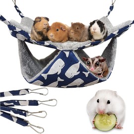 Pet Cage Hammock, 2-Layer Hamster Hanging Bed Plush Sugar Glider Cage Chinchilla Swing Nest Guinea Pig Nap Sack Warm Ferrets Hideout Accessories Toy for Small Animals Rat Rabbit Squirrel (S-Whale)