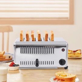 DYRABREST 6 Slice Toaster,Commercial Toaster Bread Baking Machine for Restaurants,Breakfast Places and Bakeries,Stainless Steel Toaster with Removable Crumb Trays,Widen Baking Slots,Precise Timing,110V