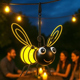Solar Bee Lights Outdoor for Garden,– Hanging Metal Insect Lights with Hook, Waterproof Butterfly & Dragonfly Decorations for Garden, Yard, Patio, for Women & Kids (Golden-1PC)
