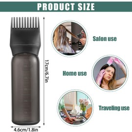 Pimoys Root Comb Applicator Bottle 6 Ounce, Oil Applicator for Hair Dye, Hair Oiling Bottle Brush with Graduated Scale, Black