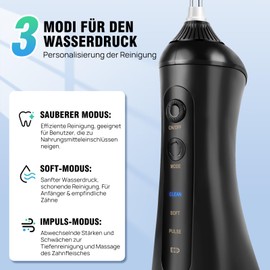 Munddusche Kabellos, Tragbar Elektrische Zahnreiniger 3 Modi & 6 Düsen, 320ML Zahndusche Oral Munddusche Testsieger Tragbare Zahndusche für Entfernt Speisereste und Reinigt Die Zähne