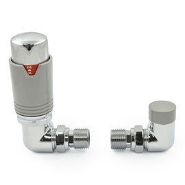 Thermostatic Radiator Valve Chrome & Silver-Grey Corner TRV – Style (Chrome & Silver-Grey)