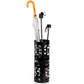 ZENFUN Umbrella Stand, Black Metal Umbrella Holder Freestanding, Cane Walk Stick Holder, Round Umbrella Rack for Entryway, Home, Office, 5.9 x 5.9 x 15.7 Inches