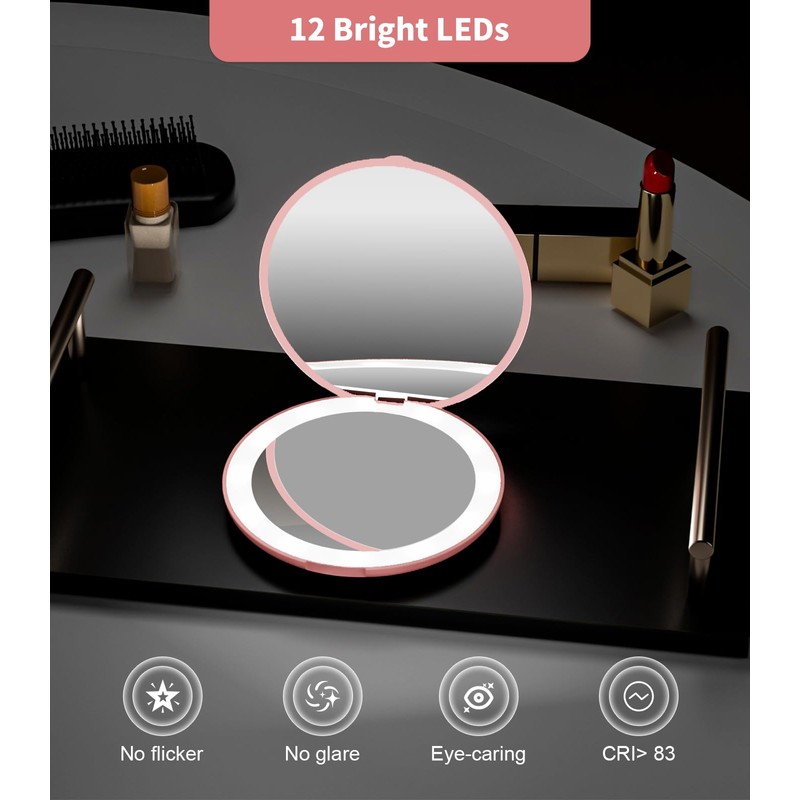 Wobsion Compact Travel Mirror - 1x/10x Magnification, Handheld 2-Sided, Perfect
