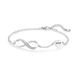 LSxAB Nana Infinity Bracelet for Women Endless Love Stainless Steel Jewelry Adjustable Chain Bracelets