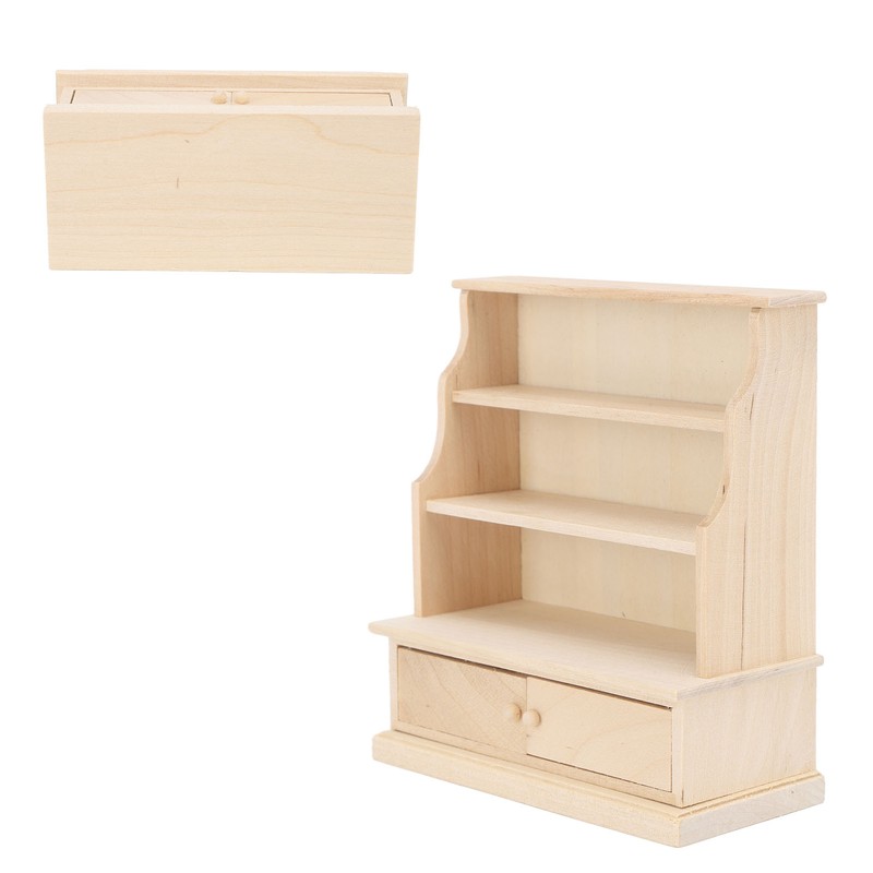 Dollhouse Bookshelf 1:12 Wooden Miniature Decoration Rugged Dollhouse Bookcase for