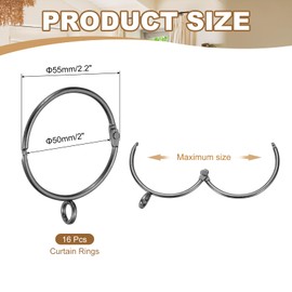 PATIKIL 2 Inch Inner Dia Curtain Rod Rings with Eyelets, 28 Pcs Metal Drapery Ring for Curtain Rods Hoop Pins, Dark Silver Color
