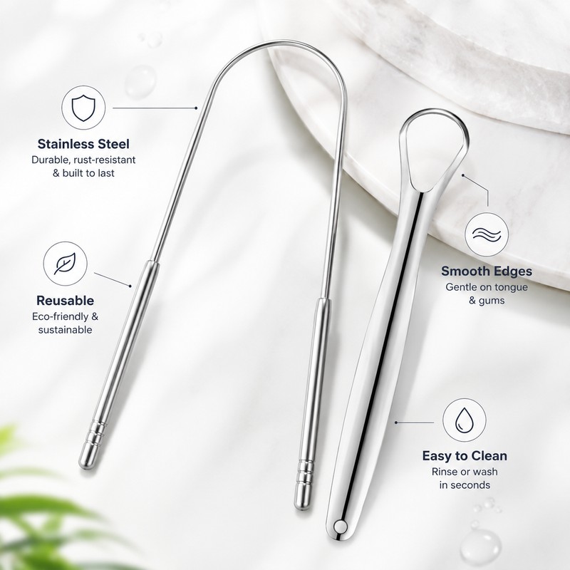 Stainless Steel Tongue Scraper for Daily Oral Care – Reusable