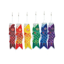 In the Breeze Koi Fish Windsock, Red/Orange/Yellow/Green/Blue/Purple (6 Pieces),3" W x 12" H,4958