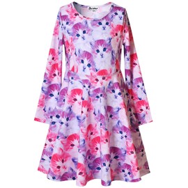 Girls Winter Twirl Dresses Cat Outfits Casual Purple 8 9