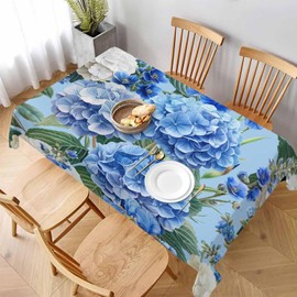 LoLo UoUo Garden Flowers Blue White Table Cloth Rectangle 60x84 Inch Green Leaf Vintage Painting Kitchen Tablecloth Deco for Home Dinner Party Outdoor Picnic