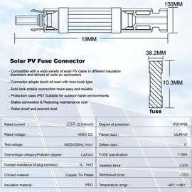 Leehitech 2×20A Solar Fuse Holder Inline with Male and Female Connector for Solar Panel and Solar Controller, Waterproof Solar Fuse Connector, Solar Surge Protection Device