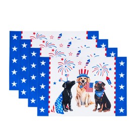 America Flag Dogs 4th of July Placemats Set of 4, 12x18 Inch Patriotic Placemats 4th of July Decor Seasonal Holiday Table Mats for Party Kitchen Dining Decoration
