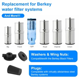 Replacement Kit for Berkey Water Filter System Elements - 4 Wing Nuts, 4 Washers & 4 Silicone Blocking Plugs Compatible with Berkey, Gravity Filter System Elements and Black Activated Carbon Filters