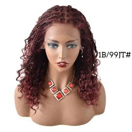 Braids Wigs For Black Women 14 inches Soft HD Lace Front Braided Wig Knotless Short Bob Dreadlock Braid Wigs For Black Women Synthetic hair braiding Wig With Baby Hair Handmade Braid Wigs (#1B/99JT)
