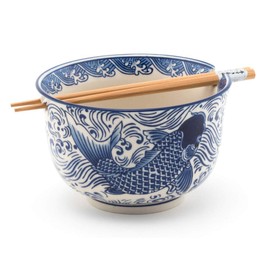 Happy Sales HSRB-LGCOIB, Multi Purpose 6.25"D Large Ramen Udon Soba Pho Noodle Donburi Rice Tayo Bowl with Chopsticks, Coi