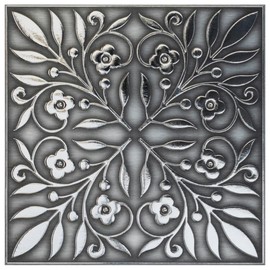 Main Street 24-Pack of 8 x 8" Wallpaper Tiles Peel and Sitck in Brushed Nickel and Silver Leaves Design for Kitchen Backsplash, Renter Friendly, Paper Wall Tiles for Your Home and DIY Projects