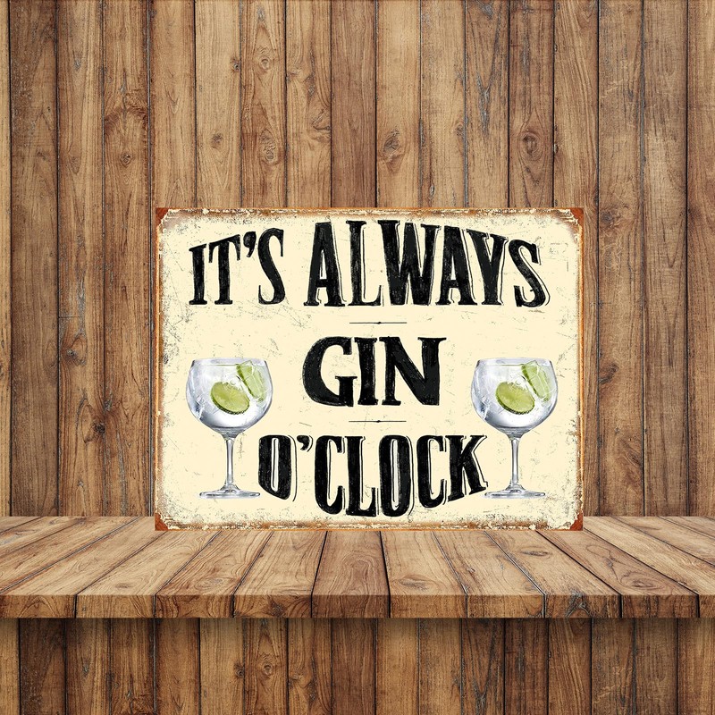Shawprint IT'S GIN O CLOCK RETRO METAL TIN BAR SIGN