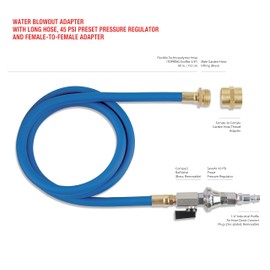 TOPRING Long Hose 45 PSI Air Compressor Water Blow Out Adapter, RV Winterizing Kit with male and female GHT connectors and Preset Air Pressure Regulator (Blue)