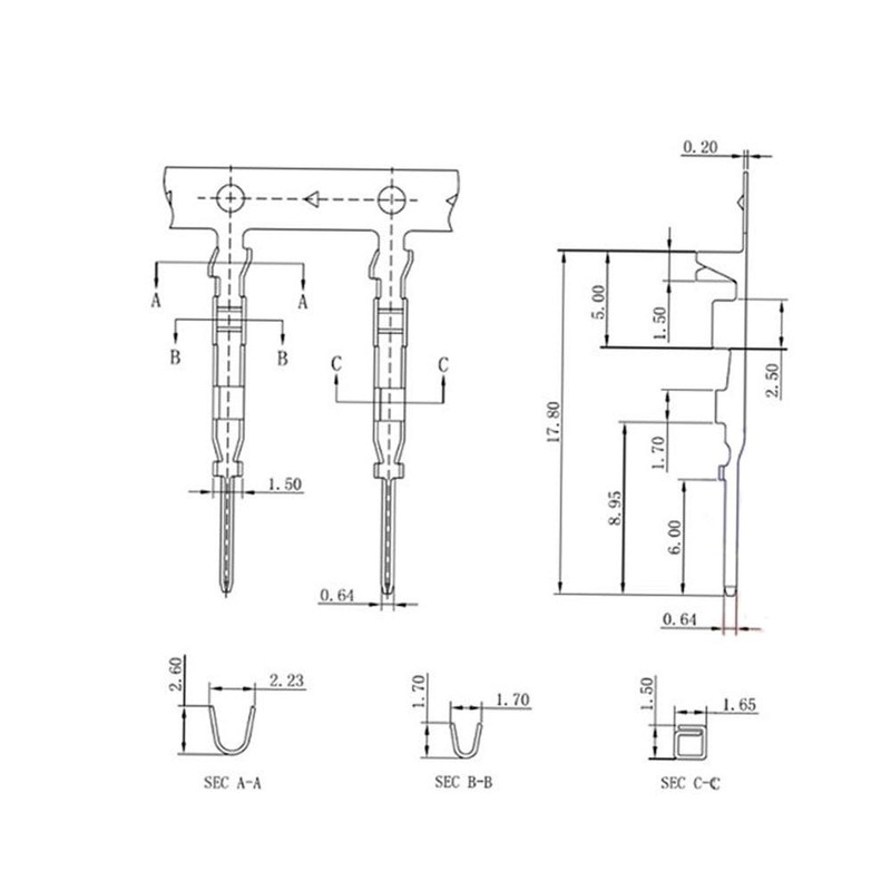 VKLSVAN 100pcs 2.54mm Man Jumper Wire Connector Metal Cable Pin
