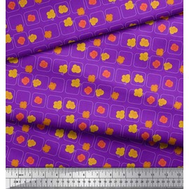Soimoi Purple Velvet Fabric Square & Floral Artistic Print Fabric BTY 58 Inch Wide