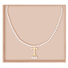 JSJOY Pearl Necklace Birthday Gifts Necklace for Mom Initial Necklaces Anny Gifts from Daughter Letter T Pendant Necklaces Christmas Gifts for Her 2024 Pearl Necklace