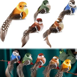 5 Pieces Decorative Birds Artificial Birds Small Artificial Birds Hanging Clip Ornament Artificial Bird with Tongs for Landscape Ornament Garden Forest Decoration