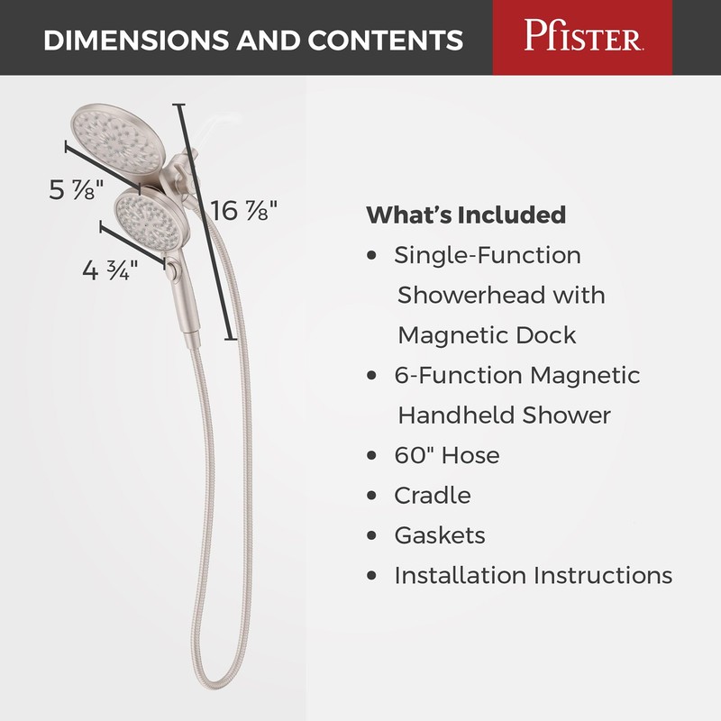 Pfister HydroFuse Shower Head and Handheld Combo, Hose Included, Magnetic