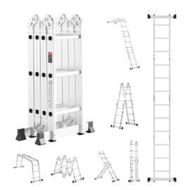Happybuy Multi-Purpose Ladder, 7-in-1 Folding, 12ft Reach, Heavy Duty, 330 lbs, for Household & Outdoor Work