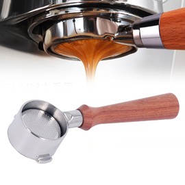 Pssopp Portafilter 51 mm, 2 Ears Bottomless Portafilter, Bottomless Coffee Portafilter with Handle, Stainless Steel, Bottomless Coffee Powder Bowl for Delonghi EC0310 and Coffee Machines (F Rosewood)