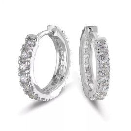 Steelt Knitted Men Women Iced Cz 925 Sterling Silver Hypoallergenic Thin Huggie Hoops Earrings