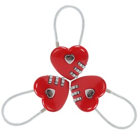 3 Pcs Red Heart Shape Code Lock, Wire Rope 3 Digit Combinations Padlock, Mini Code Lock for Travel Luggage Bags, Suitcase, Lockers, Backpacks, Jewelry Boxes