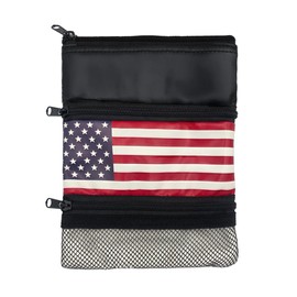 Multifunctional Golf Accessories Pouch – 3 Zippered Compartments for Golf Tees, Balls, Markers & Personal Items | Clip-On Bag for Easy Attachment to Golf Bags (US Flag)