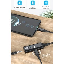 Tek Styz USB-C to 3.5mm Headphone LED 60W Charging 3.0 Adapter Compatible with GOPRO Hero 7 Black Dongle Dual PD to Aux Audio Jack Fast Hi-Speed Certified