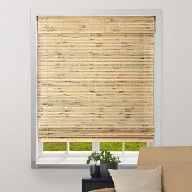 ARLO BLINDS Sheer Bamboo Roman Shades with Valance - Petite Rustique, 26" W x 60" H - Light Filtering Cordless Blinds for Interior Windows - Real Natural Bamboo Material - Mounting Hardware Included