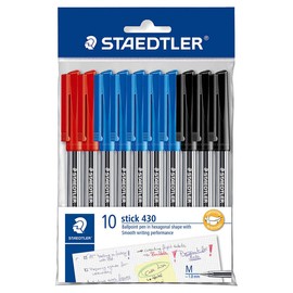 Staedtler Stick 430 Medium Ballpoint Pen, Assorted (Pack of 10)