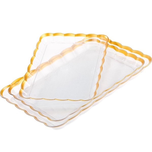 Rtteri 3 Pcs Plastic Serving Trays Set with Gold Trim