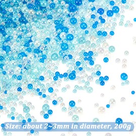 OLYCRAFT 200g Blue Glass Bubble Beads 2~3mm No Hole Nail Art Glass Beads No Hole Bubble Beads Blue Water Droplets Bubble Beads Tiny Round Glass Beads for DIY Crafts Nail Arts Decoration