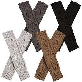 Gatuida 4pairs Fingerless Knitted Arm Warmers for Comfortable Gloves Thumbholes Lightweight and Warm Oversleeves for Outdoor Use Grey and Camel