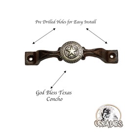 Urbalabs Cast Iron Concho The State of Texas Kitchen Cabinet Handles and Drawer Pulls Longhorn Country Home Rustic Decor Farmhouse Cabinet Handle Western (5, The State of Texas Silver Star)