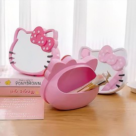 Sanrio Kitty Makeup Storage Mirror, table mirror, kitten shape, Kawaii and makeup mirror, a birthday gift for Kitty fans - Color: Red-White
