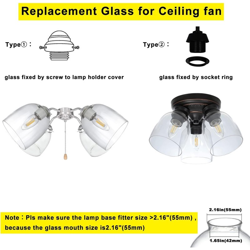 4 Pack Clear Glass Shades, Replacement Glass Globes for Ceiling