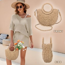 Zercart Straw Beach Bag Brown for Women Hand woven Tote Bag, Summer Beach Handbag Woven Handmade Shoulder Bag with Tassel, Top Handle Handbag Straw Purse for Women Girls Shopping Travel Daily Use