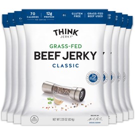 Think Jerky Classic Beef Jerky, Grass-Fed High Protein Beef Jerky, Gluten Free, No Antibiotics or Nitrates, Healthy Chef Crafted Recipe, Low Calorie and Low Fat - 2.2 oz Bags, 8 Pack