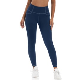 VOOVEEYA Thick Butt Lifting Leggings with Pockets for Women Tummy Control - High Waisted Thermal Winter Workout Yoga Warm Pants(Thick-Navy Blue-XXL)